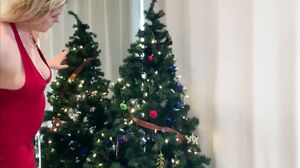 Stepmom gets stuck in the Christmas tree and fucked